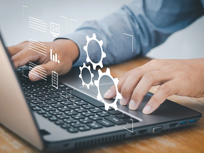 Grafische Darstellung einer Prozess-Erstellung am Laptop.