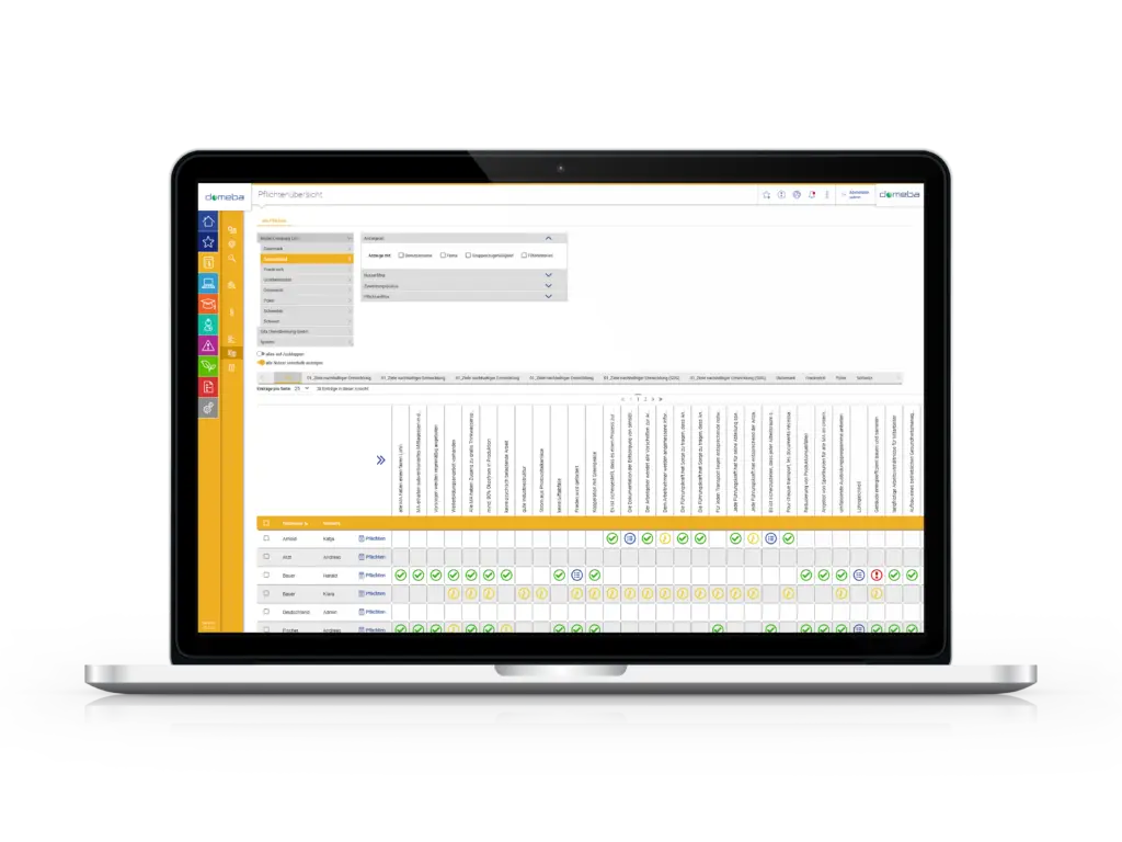 Bilschirm mit abgbildeter domeba Software Pflichtenmanagement.