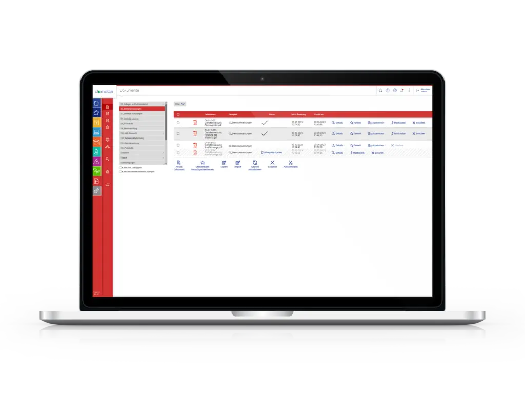 Screen with mapped domeba software Document Management