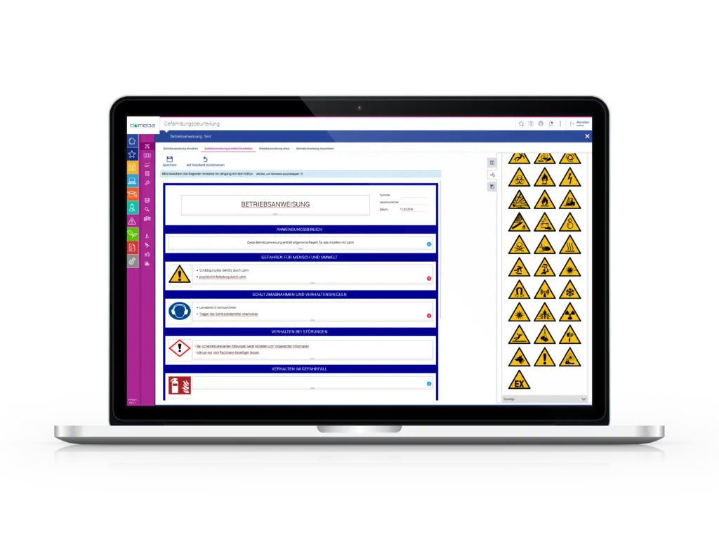 Screen with mapped domeba software Risk Assessment.