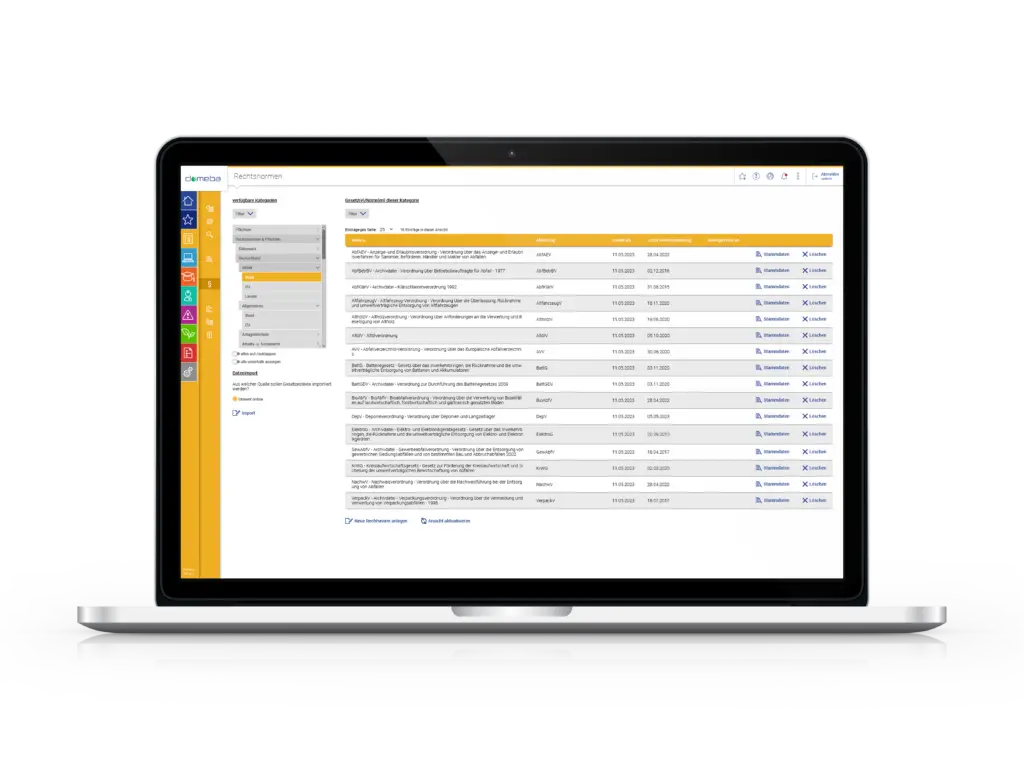 Screen with mapped domeba software Legal Norms.