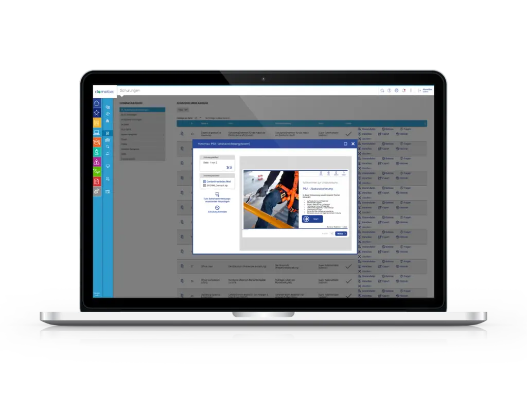 Screen with mapped domeba software Training Management.