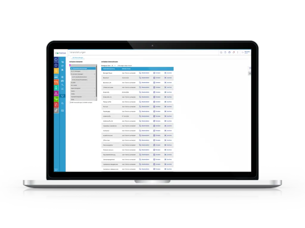 Screen with mapped domeba software Event Management.