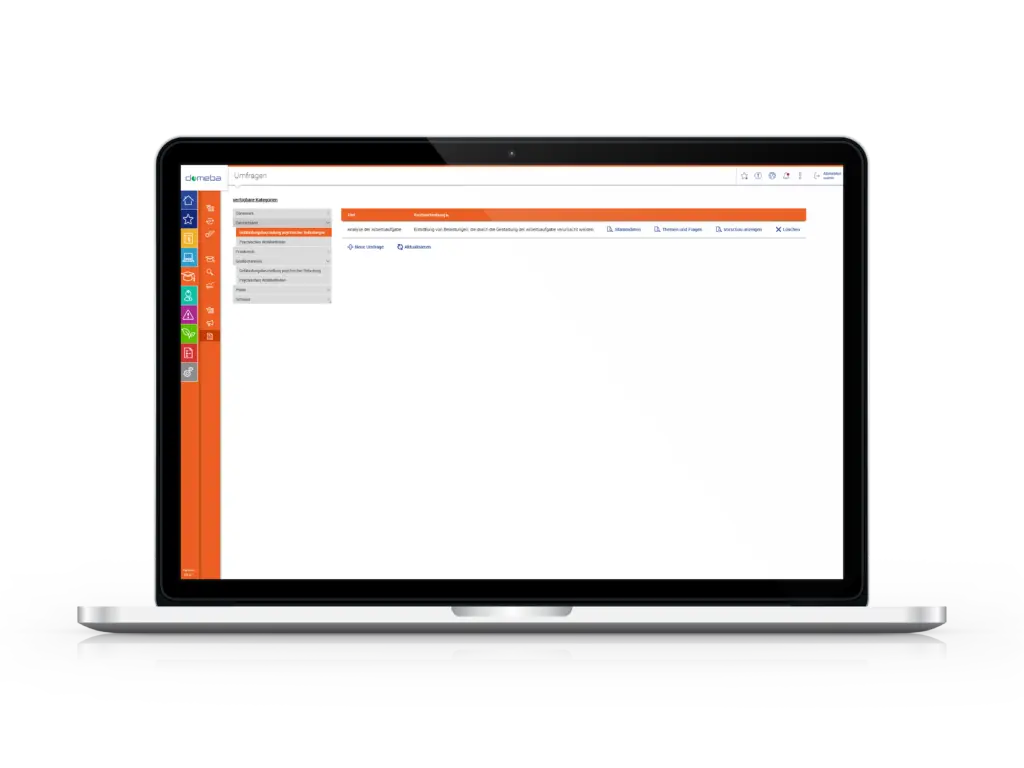 Computerbildschirm mit abgebildeter domeba Software Umfragen.
