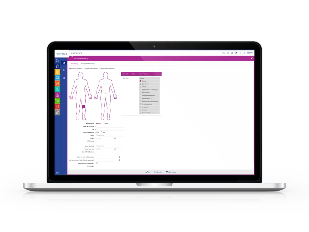 Computerbildschirm mit abgebildeter domeba Software Vorfallmanagement.