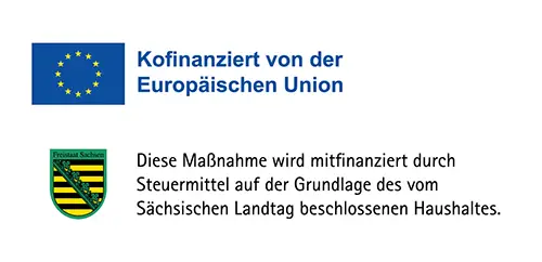 Kombination EU-Logo und Sachsen Signet klassisch. Förderung durch SAB.