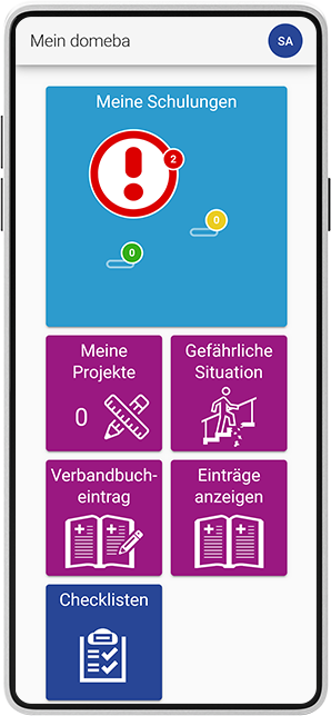 domeba App: Startseite